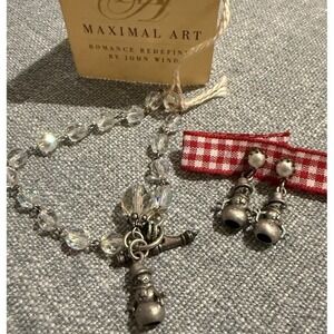 John Wind Maximal Art Snowman Austrian Crystals Bracelet & Earrings 2004 NWT‎